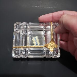 Royal Crystal Rock Clear Lead Trinket Box Gold Tone Butterfly Italy 3.5"×2.5"